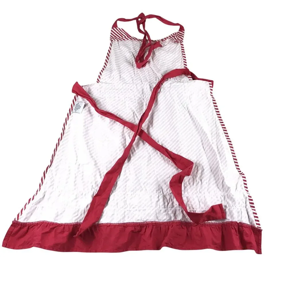 William Sonoma Red & White Stripe American Girl Kitchen Apron w/Ruffle & Bow
